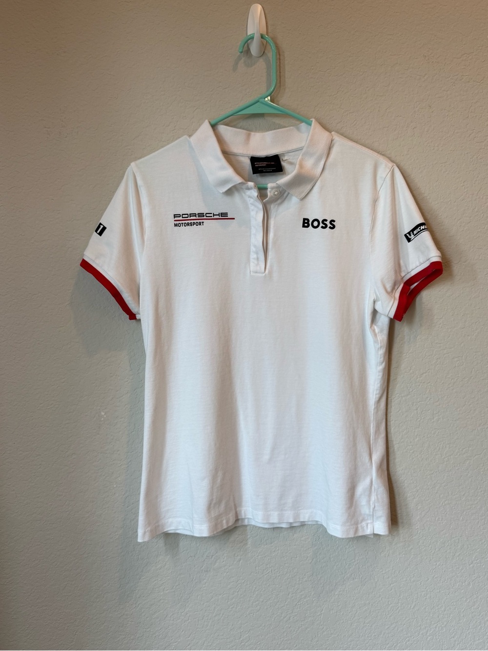 Porsche Design White Polo Jersey with Red Accents M